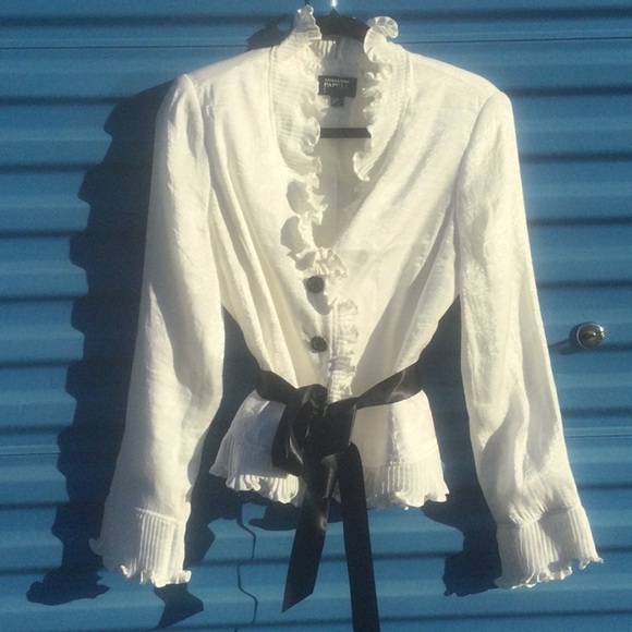 ADRIANNA PAPELL Evening Essentials Longsleeve Shimmering White Blouse,Size10 EUC - Picture 8 of 8